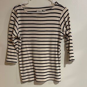L.L. Bean Black and White Striped Crew Neck Sweater